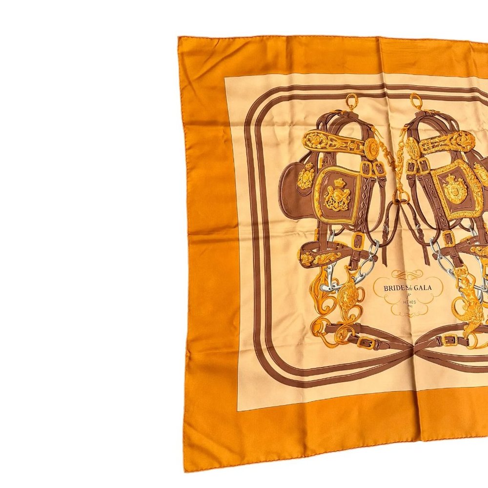 Authentic! Hermes Brides De Gala 90cm Orange Brown Silk Scarf - Picture 5 of 7